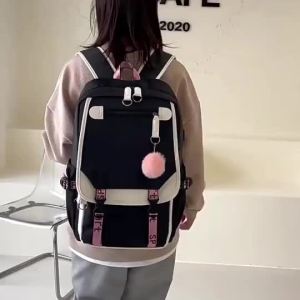 Anime Demon Slayer Kamado Nezuko printed student backpack large capacity USB backpack student bag- * - *