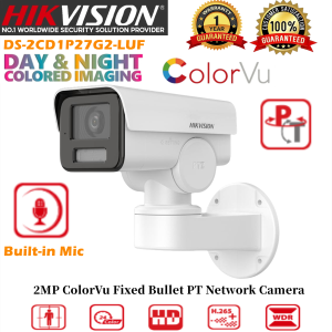 Hikvision CCTV Camera PT Network Camera DS-2CD1P27G2-LUF 2MP 24/7 ColorVu With Audio Built-in Mic Support Human and Vehicle Detection Motion Detection Support Mobile Remote Viewing Waterproof IP Camera