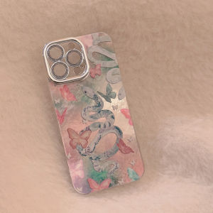 Pink Butterfly Blue and White Snake Anti Drop Phone Case for iPhone X XR XS 11 12 13 14 15 16 Pro Max Plus casing Full coverage protective cover Hard case for iPhone case
