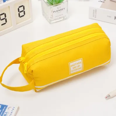 tempat pensil kain muat banyak kapasitas besar double zipper