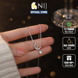 Vòng Cổ Hình Ngôi Sao Và Mặt Trăng Bạc Nguyên Chất S999
