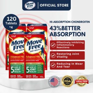 Move Free Joint Health Advanced PRO (with Hi-Absorption Chondroitin and Glucosamine Sulfate + MSM) Supplements for Pain Relief 120 Tablets (4 Bottles)