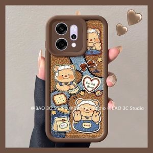 New Casing OPPO Reno14 F Reno14 Pro Reno 14 F Pro 5G Ins Cute Cartoon Fashion Biscuit Bear Lambskin Anti-fall Phone Case with Doll and Lanyard 2025