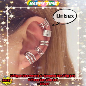 Set of 5 Geometric C-Shaped Non-Pierced Ear Cuffs for Personalized Style