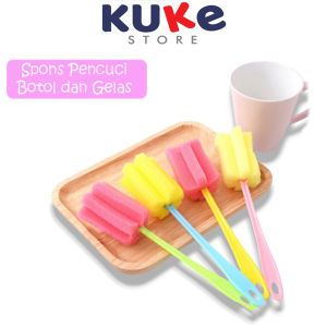KUKE SPONS SIKAT BOTOL DAN GELAS/TONGKAT BUSA PEMBERSIH PENCUCI GELAS BOTOL/ALAT PEMBERSIH GELAS