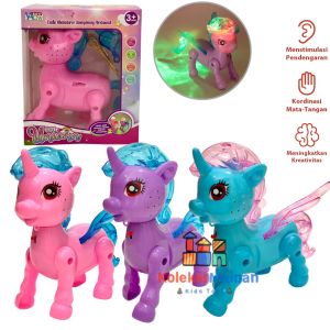 Mainan edukatif anak hewan musik lampu kuda poni berjalan walking little pony unicorn