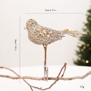MAYIT Thiết kế rỗng Đồ trang trí hình chim rỗng Đính  sa Nhựa Đồ trang trí chim cho cây thông Noel Lấp lánh Trang trí ngọc trai Chim đính ngọc trai Cây thông Noel