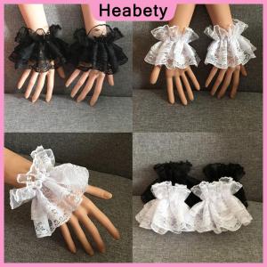 Heabety Lolita Hand Sleeve Wrist Cuffs Ruffled Floral Black Lace Elastic Bracelet Elegant Ladies Short Lace Gloves Halloween