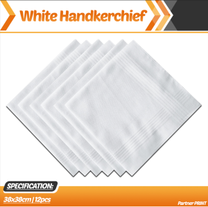 Partner Print - White Handkerchief Set 12pcs (38x38cm)