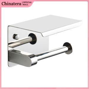 Stainless Steel Roll Paper Dispenser with Phone Holder Floating Paper Shelf Multifunctional Paper Holder Rack for Bathroom Washroom