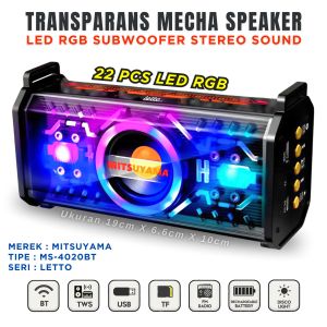 Speaker Bluetooth Full Bass LED RGB Mecha LETTO dari MITSUYAMA 22 pcs Lampu LED RGB subwoofer extra bass stereo sound TWS Wireless Speaker Bluetooth Full Bass Subwoofer Salon bluetooth full bass