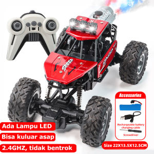Mobil Remote Control dengan Lampu Suara 2.4GHZ RC Mobil Offroad Mainan Mobil Rock Climber Anak Bahan Alloy Bisa Keluar Asap