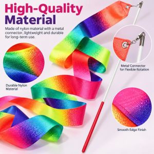 GORGE Màu cầu vồng. Dụng cụ thể thao thể dục dụng cụ nhịp điệu với que 2M/4M/6M Ruy băng thể dục dụng cụ chuyển màu Dải ruy băng dùng trong múa xoay. dành cho phụ kiện múa/dành cho các loại hình múa nghệ thuật