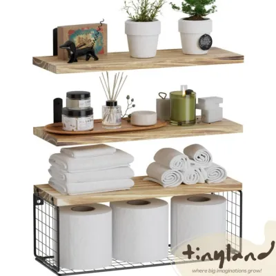 Floating Shelves Wall Shelves with Storage Basket Bathroom Shelves Over Toilet Bathroom/Kitchen/Living Room Shelves