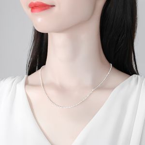Kalung Wanita Titanium Berkilau Kalung Polos Sparkling Silver Chain Necklace