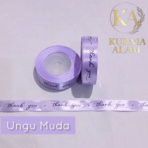 Pita Satin 1 Roll Meteran ukuran 3/4 inch atau lebar 2cm Tulisan THANK YOU untuk kado Souvenir Hampers dan bucket