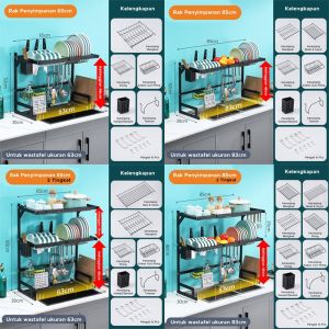 POTE Dapur Rak Piring Anti Karat Hitam / Rak Wastafel / Rak Peralatan Dapur Kokoh Modern 2 UKURAN