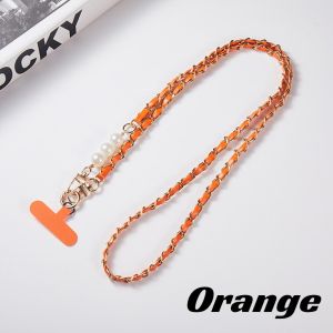 Mobile Phone Lanyard Women Fashion Pearl Chain Crossbody Strap Elegant PU Anti-Lost Handbag Style