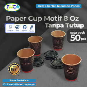 Gelas Kertas Tahan Panas Untuk Kopi Teh Disposable Cup Paper 8 oz Tebal Hot isi 50 pcs Tanpa Tutup Papper Kra Murah Tidak Mudah Rusak