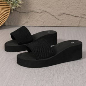 [Free Shipping] WomenS Summer Foam Sandals High-Heeled Thick-Soled Non-Slip One-Strap Design Fashionable For Outdoor Wear Striped Korean-Style Beach Sandals