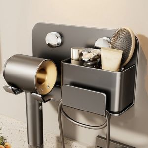 LITUILI Punch Free Suction Cup Hair Dryer Holder Wall Mounted Carbon Steel Hairdryer Stand Multi-functional Rustproof Hair Dryer Bracket for Home