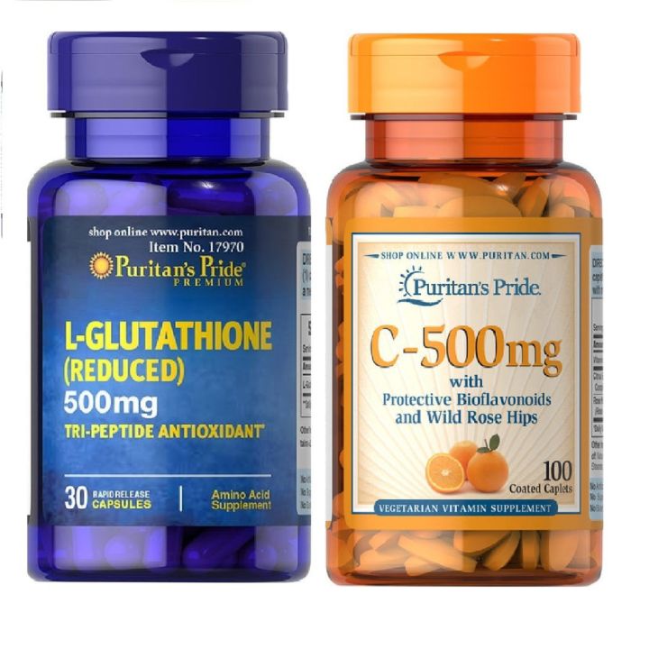 Combo vin ung trng da L-Glutathione 500mg 30 vin v vitamin C 500mg 100  vin nn Sun Protection V Moisturizing Acne Care V Anti-Aging Brightening  V H Tr Lm p Da -