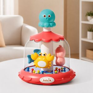 Baby 3-in-1 Press & Spin Toy | Mini Interactive Baby Toy | 3-in-1 Interactive Baby Feeding Toy