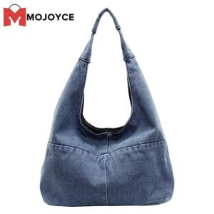 MOJOYCE Stylish Denim Tote Bag for Women Large Capacity Casual Shoulder Bag with Durable Material and Vintage Appeal