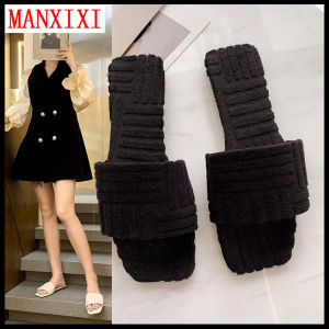 MANXIXI Thời Trang Dép Phẳng Phụ Nữ Đẹp Mùa Đông Ấm Rabbit Fur Dễ Thương Đầy Màu Sắc Dép Đi Trong Nhà (Kích Thước 35-42)