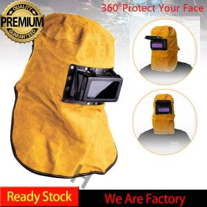 Leather Welding Workers Helmet Goggles Protective Face Mask Filter Lenses Facial Protection Cap Welding Safety Gear
