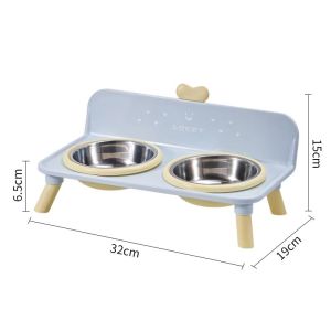 【SG】High-legged double-layer stainless steel pet bowl set leak-proof and non-slip suitable for small dogs and cats