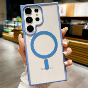 เคสโทรศัพท์ชาร์จไร้สายแบบแม่เหล็กโปร่งใส Samsung S25Ultra S24Ultra S25Plus S24Plus S24 S25 S23Ultra S23FE S23Plus S23 S22Ultra S22Plus S22 Magsafing Case คสกันกระแทกสำหรับชาร์จแม่เหล็กแบบ
