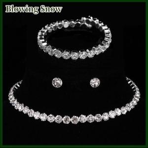 Blowing ชุดเครื่องประดับคริสตัลสำหรับผู้หญิง4ชิ้น เซ็ตสร้อยข้อมือตุ้งติ้งต่างหูสร้อยคอเพทายสีขาว