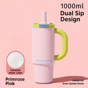 WENDAREN Water Bottle With Handle 1000mL Ceramic Inner Liner Hot & Cold Insulated Tumbled