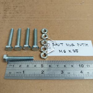 10 BIJI BAUT MUR KUNCI 10 M6X35 M6 X 35 PANJANG 35CM 35 CM PITCH DRAT 1.0 UKURAN BAUD 10 PUTIH BMP 6X35 6 X 35 BAHAN GALVANIZ GALPANIS GALVANIS DIAMETER DRAT 6MM 35MM 35 MM SKRUP SEKRUP