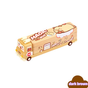 Capybara Cartoon Bus Shape Pen Box With Pencil Sharpener 3 Layer Large Capacity Metal Pencil Case
