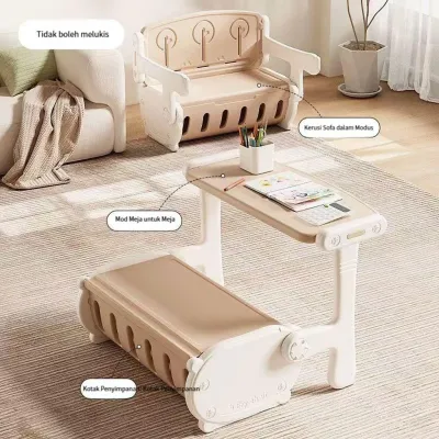 3 IN 1 Deluxe Kids Learning Sofa Table Chair Set Toddlers Drawing Study Storage Desk