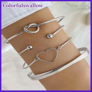 Colorfulswallow 4Pcs Bohemian Kim Loại Knot Tim Cuff Bangle Vòng Đeo Tay Set Cho Phụ Nữ Hình Học Mở Bangle Nữ Đồ Trang Sức Thời Trang