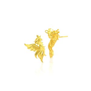 Chow Sang Sang 周生生 Wedding Collection 999.9 24K Pure Gold Price-by-Weight Gold Dragon and Phoenix Mismatched Earrings 68742E #四点金 Si Dian Jin