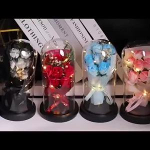 7 Eternal Roses Soap Flower Rose Glass Cover Flower Comes with Gift Bag and Lamp Strap Valentines Day Christmas Mothers Day Birthday Gift Ornament
