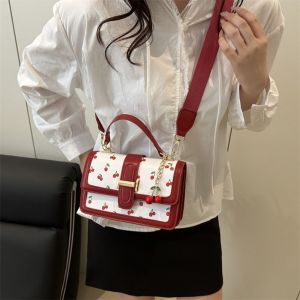 LKMART Cherry Pendant Cherry Crossbody Bag Large Capacity Korean Style Square Tote Bag Portable Message Bag Printed Shoulder Bag Ladies/Girls