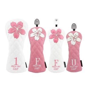 SERAPHYXO PU Leather Golf Head Cover Sakura Pattern Soft And Durable Golf Club Protector Women Girls Pink Flower Wood Headcover Driver Fairway