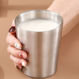 QIANYUE ถ้วยน้ำดื่มเย็นสแตนเลส201ถ้วยซ้อนได้แก้วเบียร์สองชั้นกันน้ำร้อนลวกกันตกถ้วยนมสำหรับดื่มในครัว