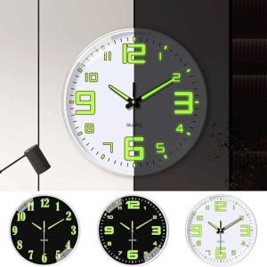 TFHDFHRG Wall Clock Plastic Quartz Wall Clock Round Silent Digital Clock Light Glow In The Dark Time Accuracy Luminous Wall Clock Home