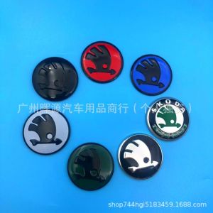Suitable for Skoda modified steering wheel decoration labeling 3D aluminum three-dimensional personalized interior speaker cover center car logo