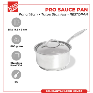 Pro Sauce Pan 18 cm + Lid RESTOPAN by SUPRA Stainless Steel 304 (1011489)(F6)