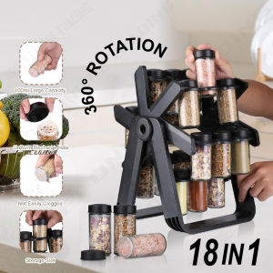 18in1 Ferris Wheel 360° Rotating Spice Rack Organizer Glass Bottle Seasoning Storage Jars Countertop / Rak Rempah Ratus