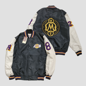 Varsity Los Angeles Lakers Purple Cream Bomber Jacket Casual Vintage Full Embroidery - Akar Official Shop