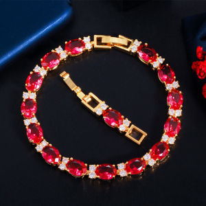 SEQUITO Indian Classy Yellow Gold Plated Pendant Bracelet Inlay White Oval CZ Stone Luxucy Women Wrist Jewelry Accessories Banquet Party Bangle B203