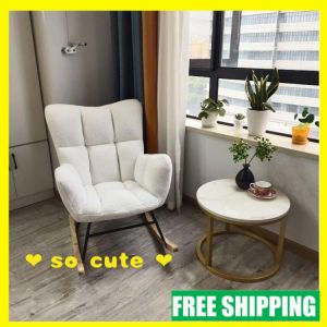 White rocking chair ladies with foot technology cloth recliner balcony household leisure lazy influencer sofa bedroom living bobohomus